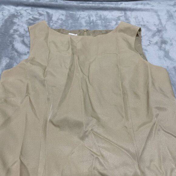 Talbots Mini Tank Dress Petite 10 Tan Silk Cotton Lined Vintage Career‎ Back Zip - Picture 4 of 11